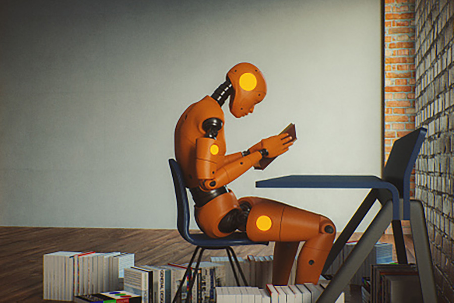 illustration of robot sitting on desk